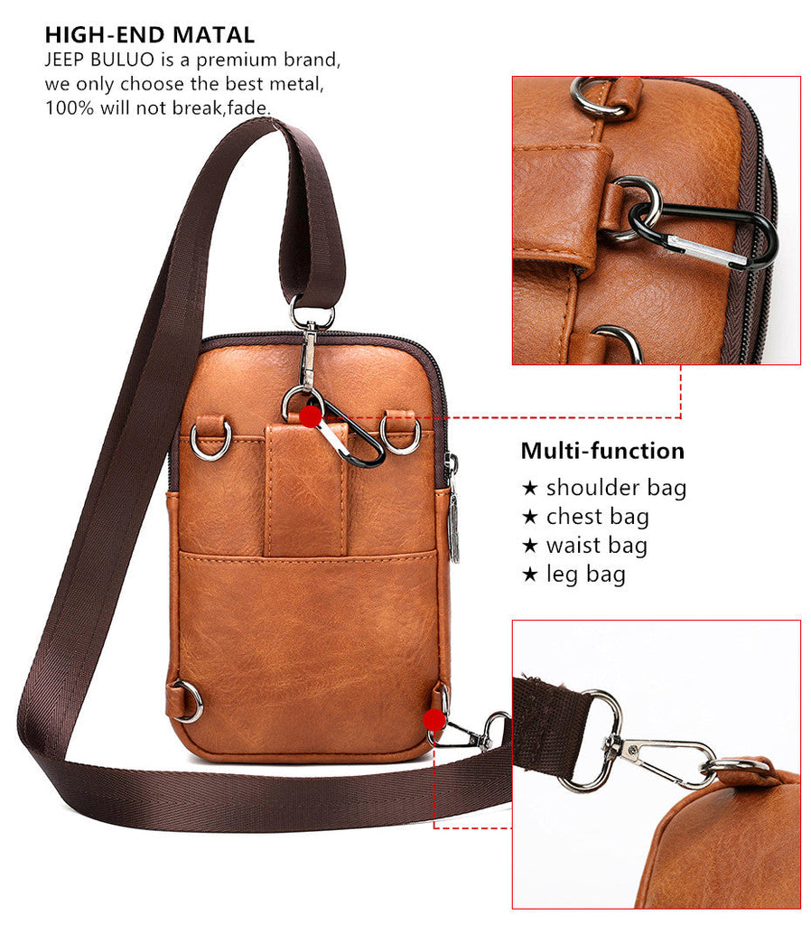 Acheter Petit sac à bandoulière en cuir véritable pour hommes, sac à  bandoulière avec porte-carte, sac de taille pour téléphone portable